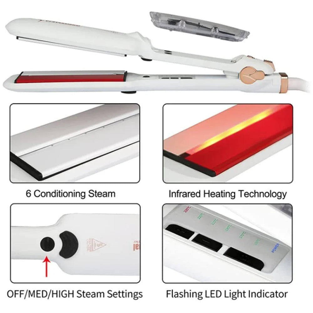 Infrared Steam Hair Straightener Curler Ceramic Glaze Plate 450°F Fast Heating Vapor Flat Iron Straightening Irons Dual Voltage