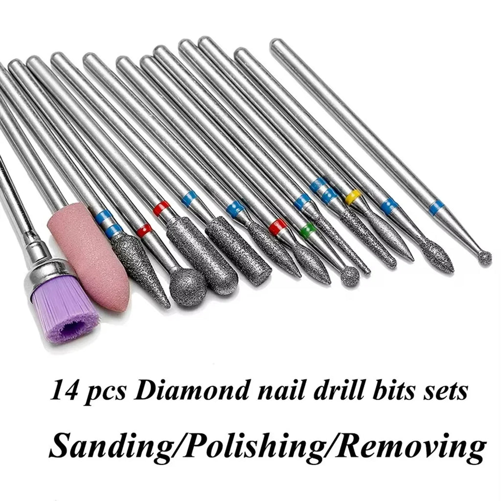 14pcs/set Nail Drill Machine Bit Nail Gel Removal Polishing Tools Pedicure Manicure Rotary Grinding Buffer Polisher
