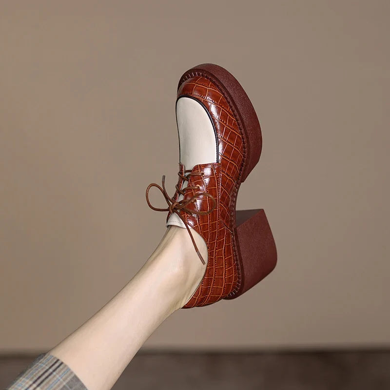 2024 New Spring Genuine Leather Women Shoes Casual Lace-up Loafers Round Toe Platform Shoes Shoes Woman Zapatos De Mujer Women