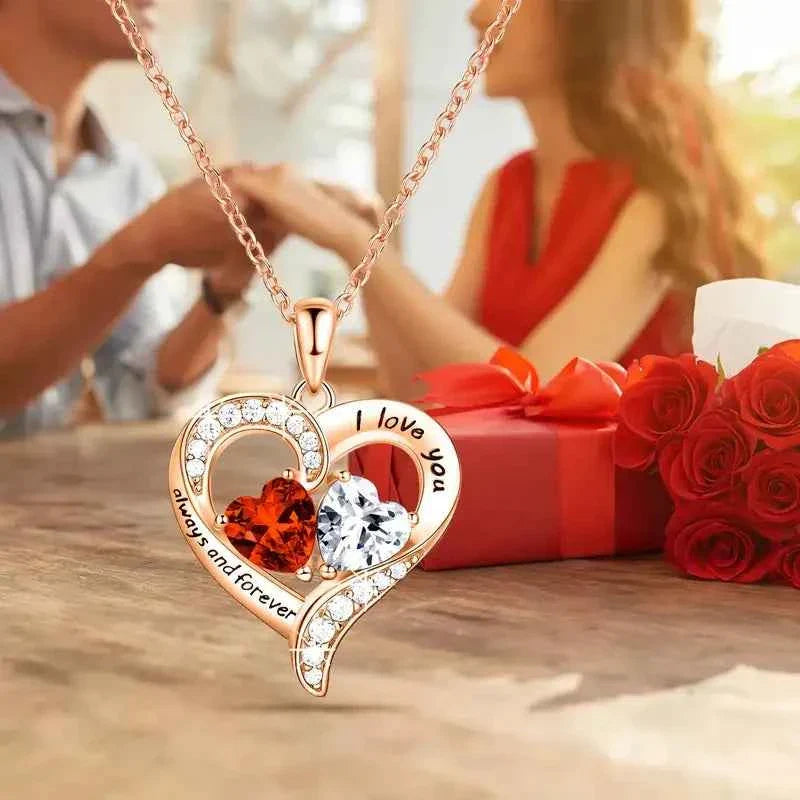 Elegant Red Heart Pendant Necklace with Rose Gift Box - Romantic Valentine’s Day, Birthday, or Mother’s Day Gift for Wife, Mom