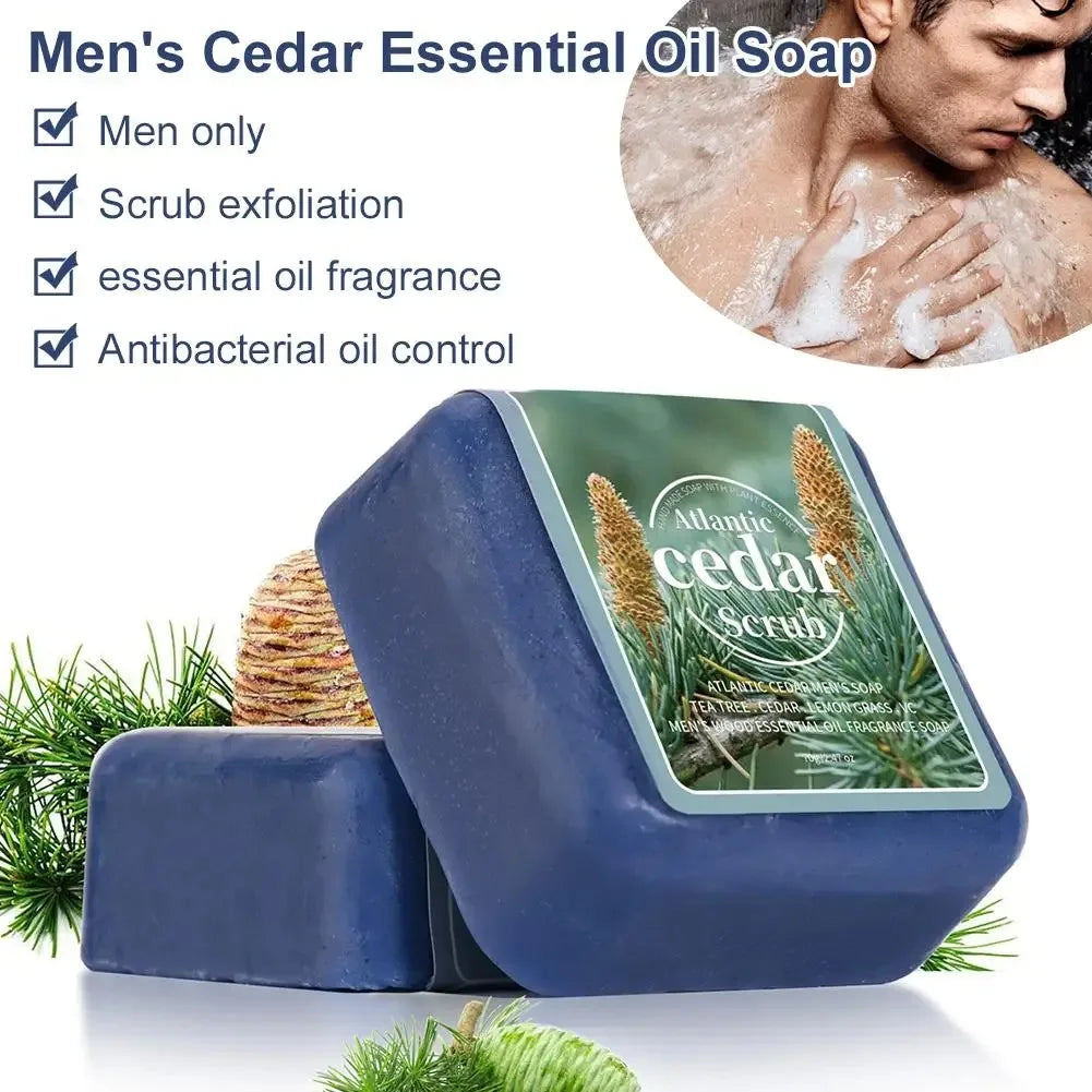 Men's Cedar Essential Oil Soap Travel Portable Hotel Soap Deep Cleansing Woody Fragrance Handmade Soap, Face and Body Soap