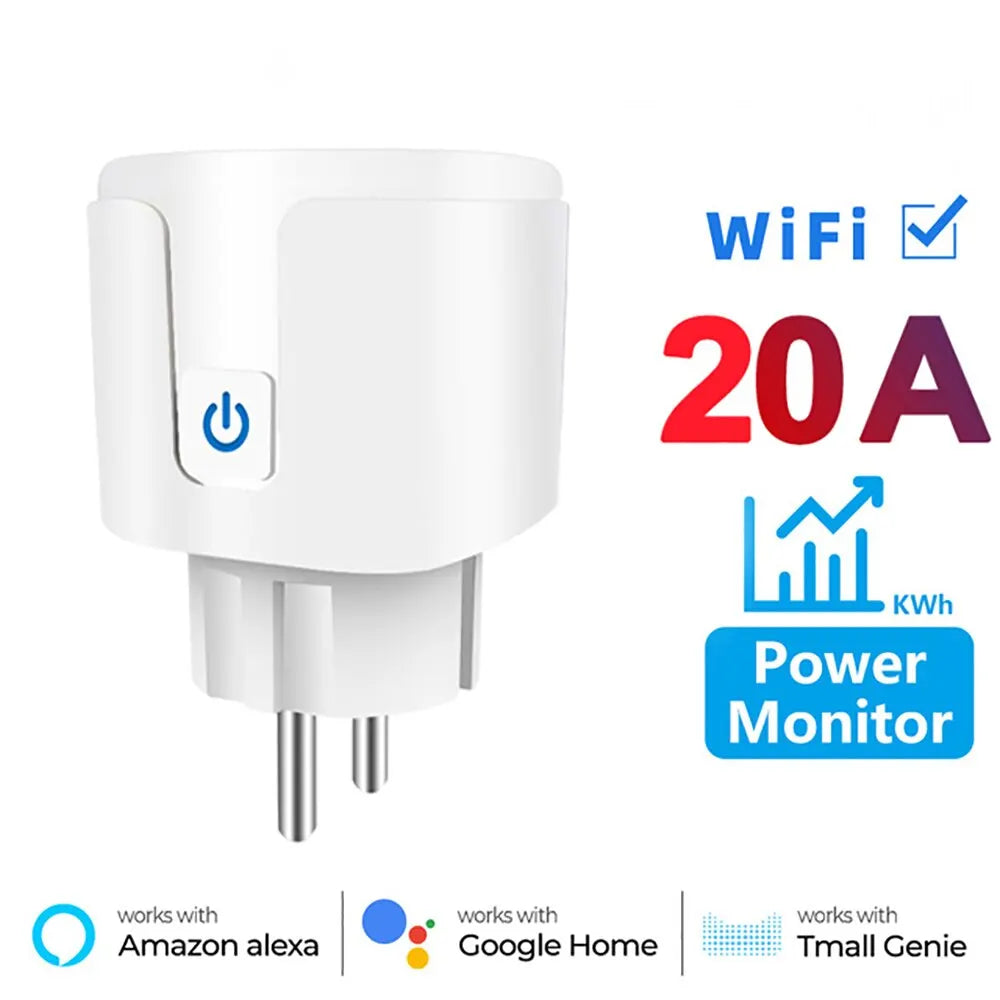 Tuya Zigbee Smart EU Socket 20A WiFi Plug Power Monitoring Smart Home Voice Control Compatible with Google Assistant And Alexa