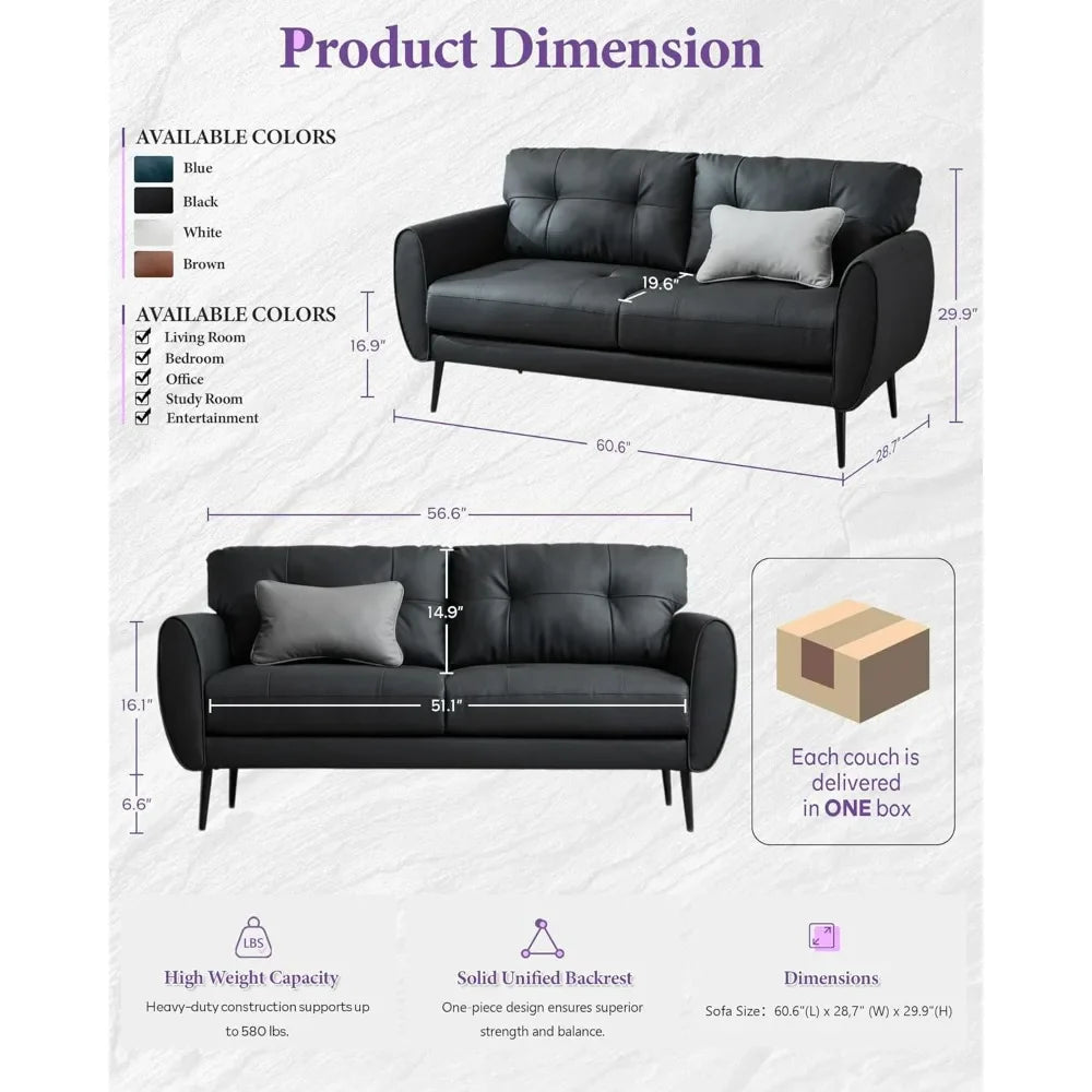 Tyboatle Faux Leather Loveseat Mid Century Modern Tufted Sofa