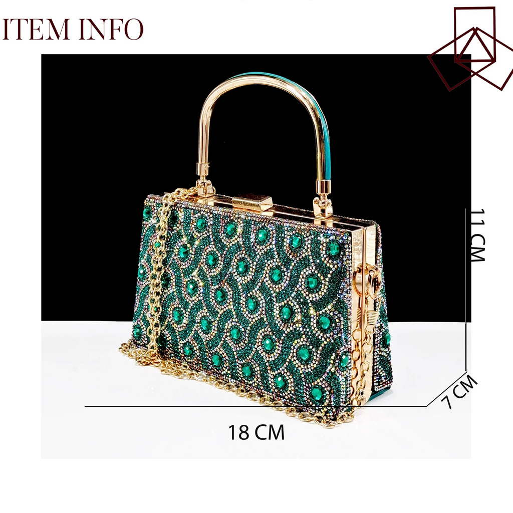 QSGFC 2024 Rhinestone Design INS Hot Sale New Arrivals African Shoes and Bag Set in Green Color Open Toe Comfortable Women Heels