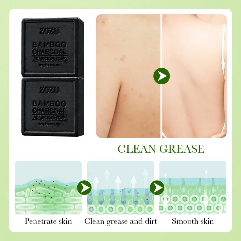 Bamboo Charcoal Cleansing Soap (with Foaming Net), Oil-Removing Bamboo Charcoal Handmade Soap for Bathing, Rich Foam, Easy to Clean, Deeply Removes Skin Oil, Dirt, and Mites, Leaves Skin Clean, Fresh, and Comfortable after Cl