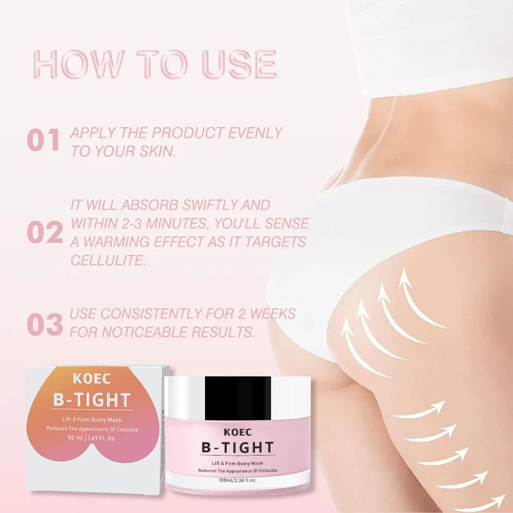 100ml KOEC B-TIGHT Lifting Firming Smoothing Booty Mask Body Cream Reduce Cellulite Hyaluronic Acid Brazil Pepper Guarana Seed