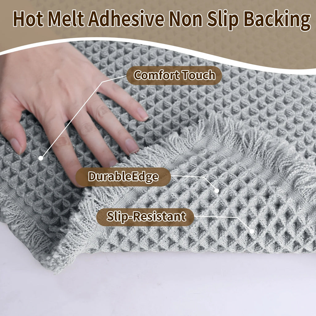 Waffle Bathroom Rugs Soft Non Slip Machine Washable Super Absorbent Bath Mats with Tassels for Bathroom Floor Tub Beside Decor