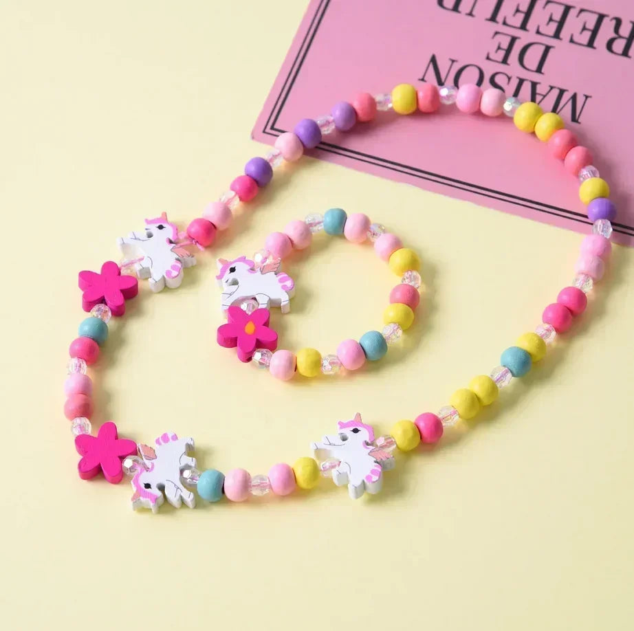 Girl Beads Toys Necklace and Bracelet Set for Girls | Unicorn Princess Jewelry Gift