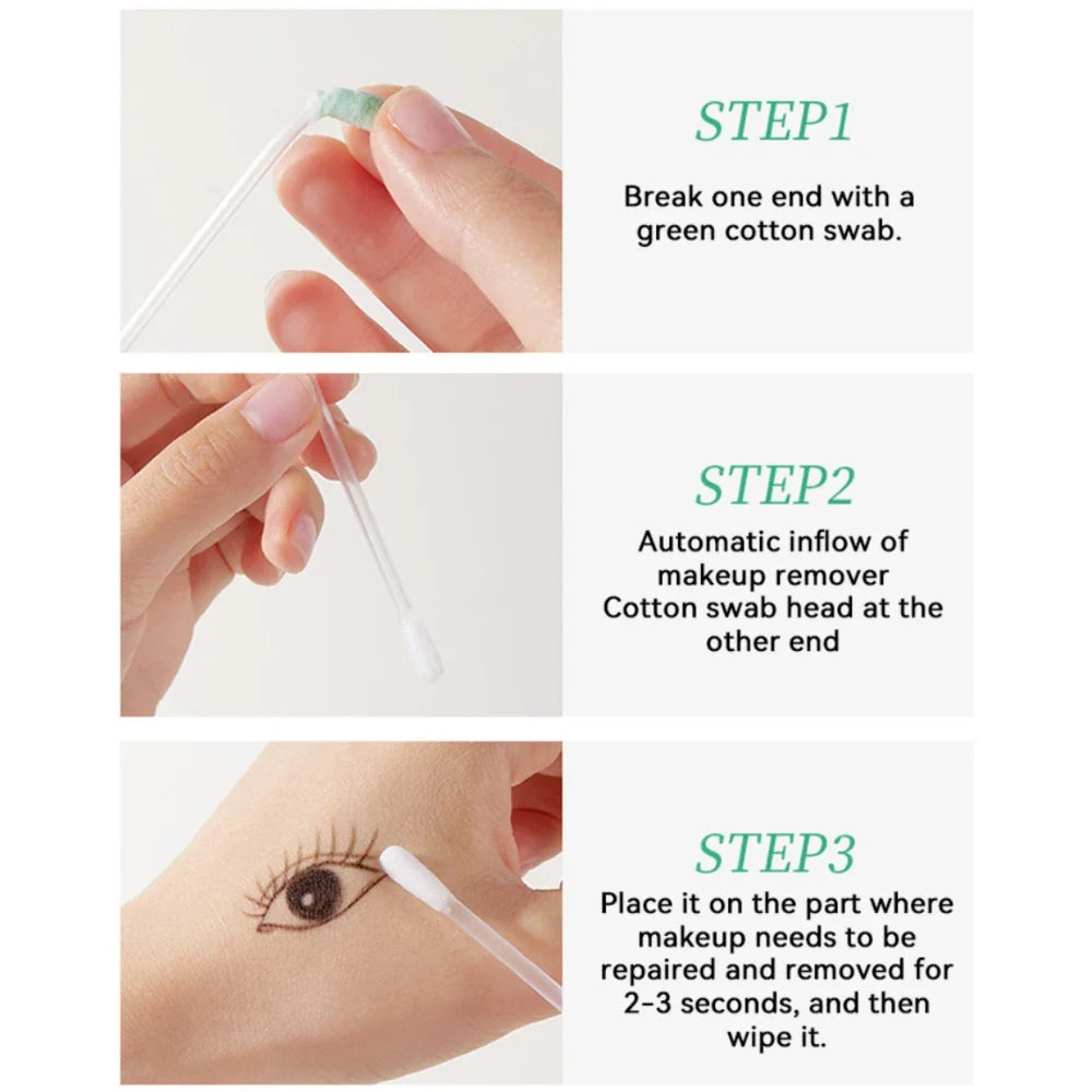 ikAllANT Makeup Remover Cotton Swabs - 25 pieces-Pre-soaked with Cleansing Liquid, Foldable for Instant Use, Beauty Cleaning,