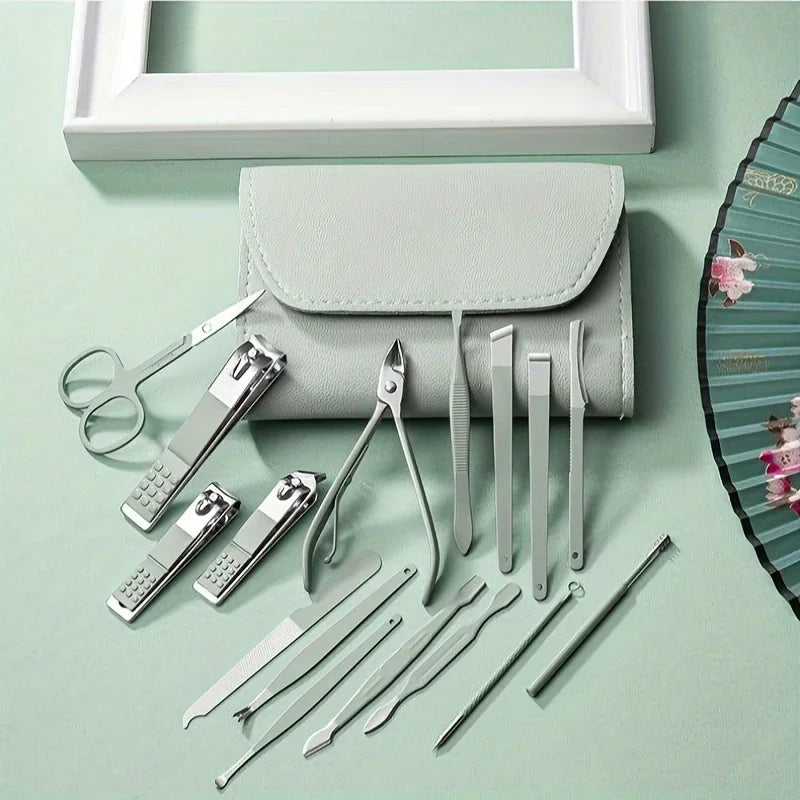 16pcs Professional Nail Clippers and Cuticle Nippers Set with Travel