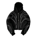 Street Retro Fashion Clothing Striped Embroidered Black Double Zipper Hoodie American Hip-hop Punk Oversized Sweatshirt women