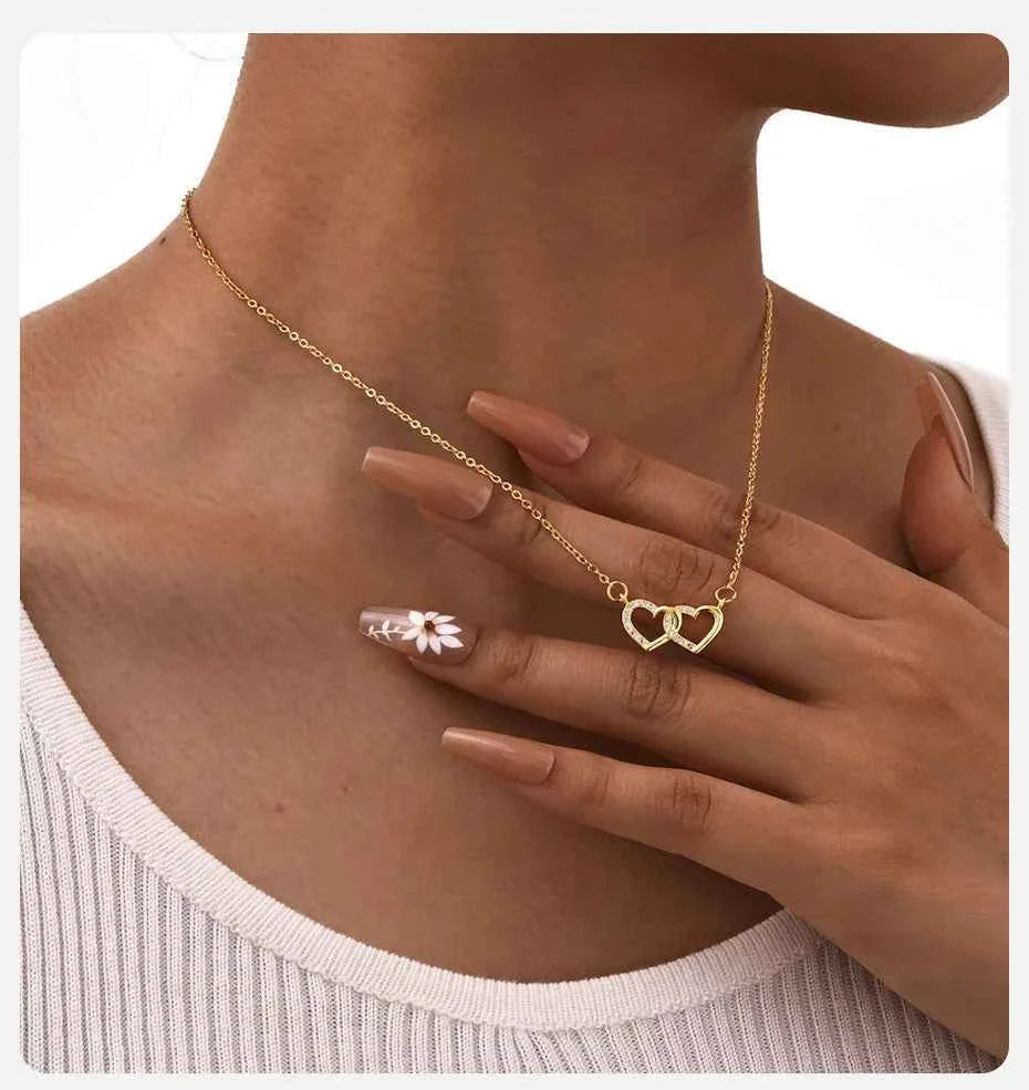 Vnox Double Zircon Heart Necklace For Women,Stainless Steel Cute Simple  Necklace For Mother And Daughter,Trendy Jewelry Gifts