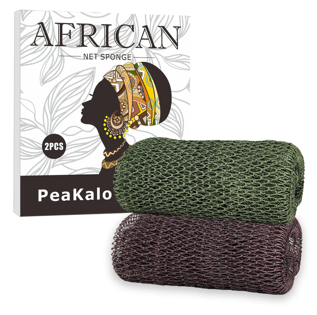 PeaKalo Authentic African Net Sponge-2Pcs Exfoliating Bath Shower Loofah Sponge, Gentle Back Scrubber for All Skin Types,Durable