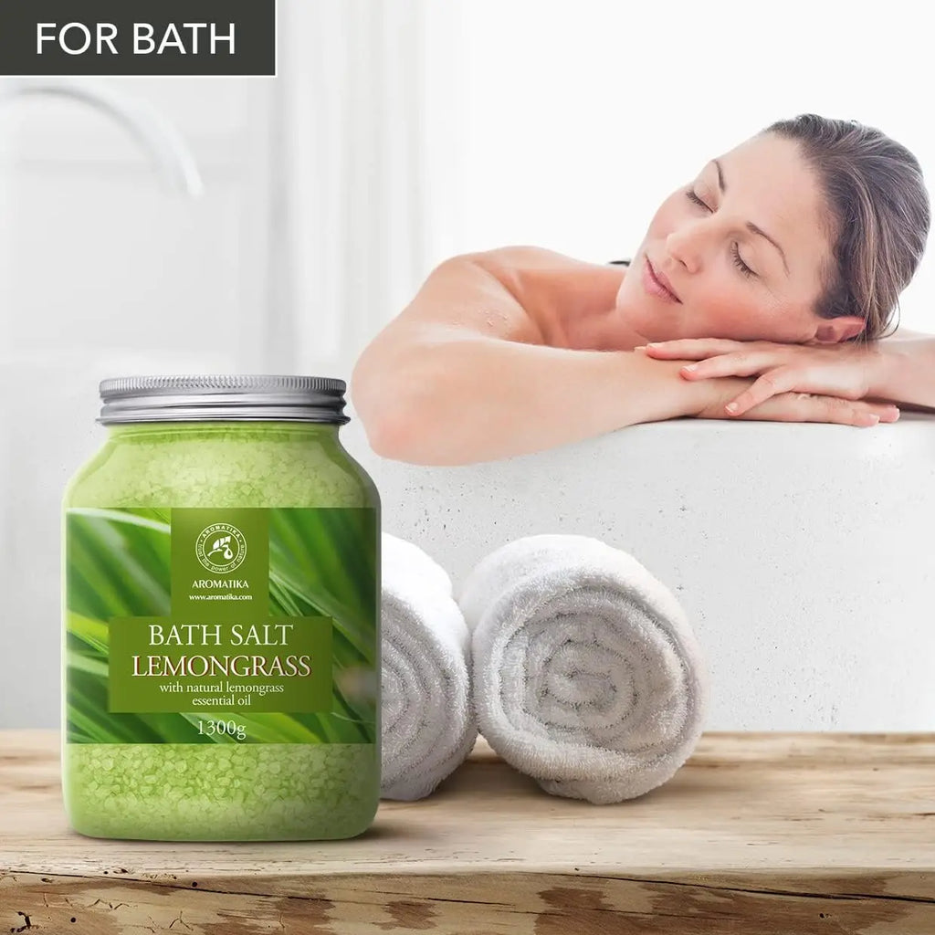 Bath Salts with Natural Lemongrass Essential Oil 46 Oz (1300g) - Sea Salt Bath for Relaxation, Sleep, and Aromatherapy
