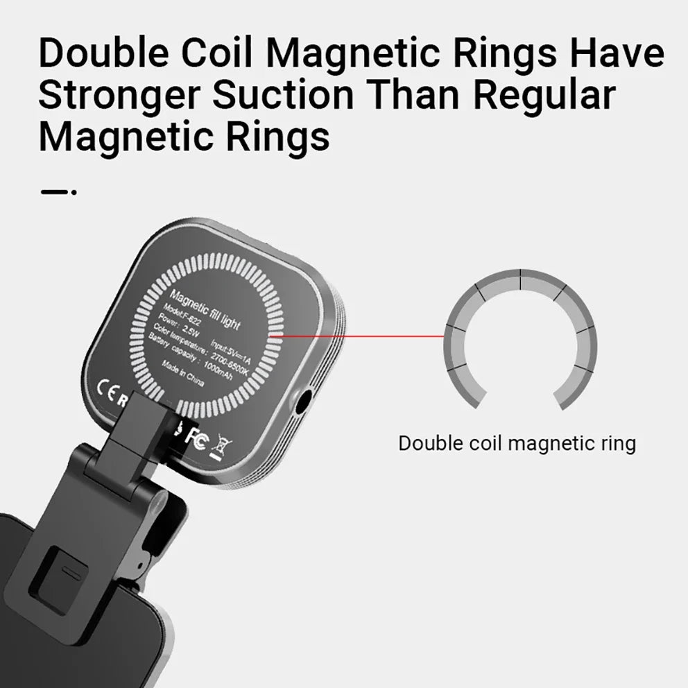 New Arrival Mini Magnetic Fill Light 1000mah Rechargeable Tri-color Temperature Selfie Light With Light Clip