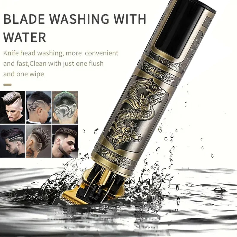Rechargeable Mens T9 Carving Hair Clipper Vintage Portable USB Cleaning Barber Professional Hair Cutting Machine Beard Trimmer