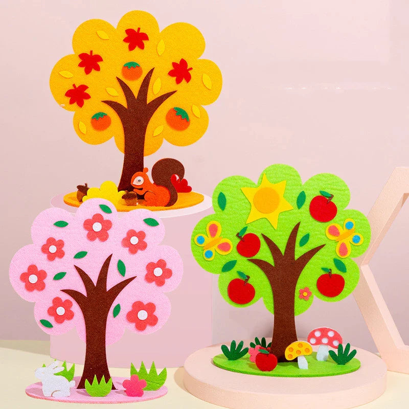 DIY Handmade Four Seasons Tree Crafts Toys Non-woven Material Paste Game Kindergarten Teaching Aids Home Decor Kids Puzzle Toys