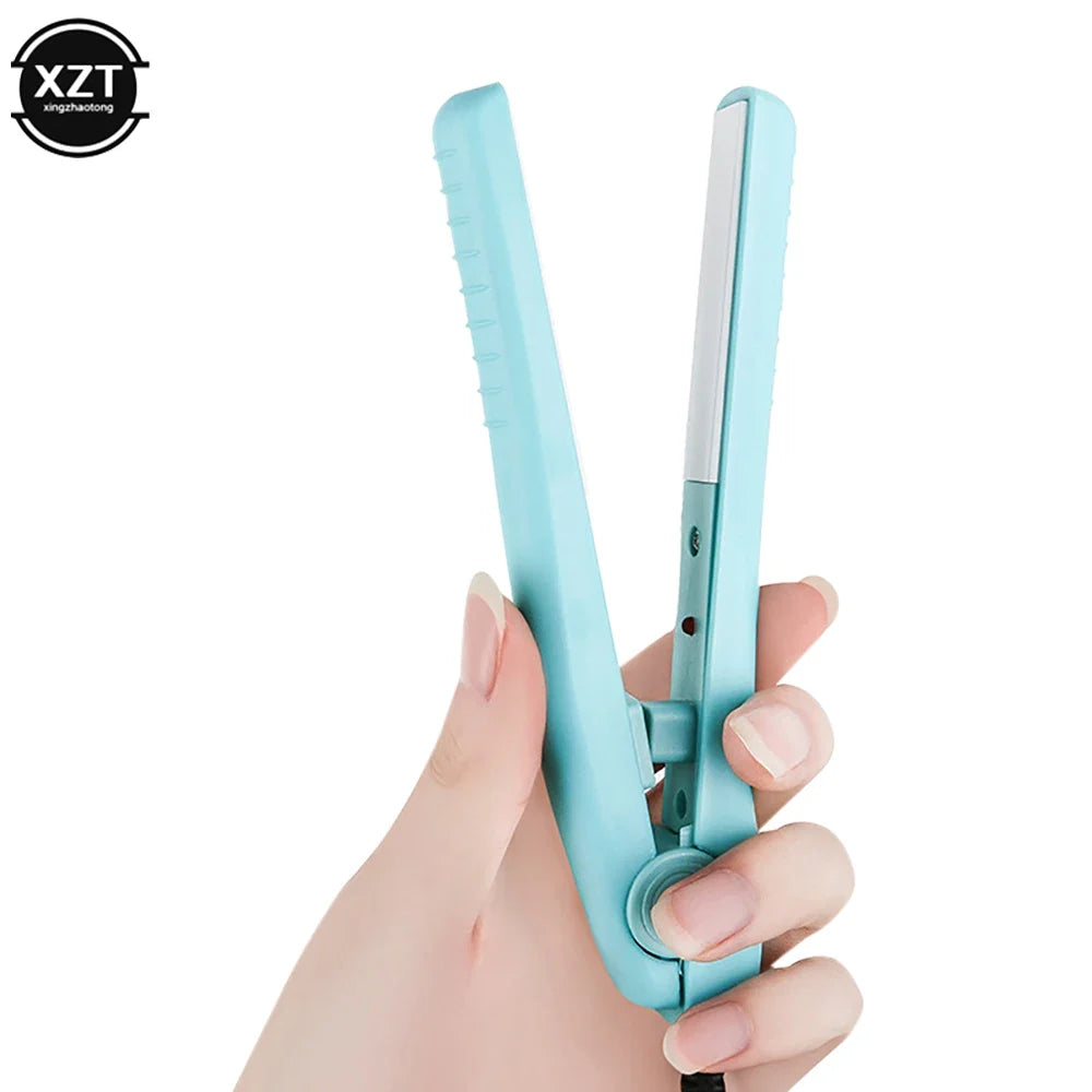 Portable 2 in 1 Curling Iron Ceramic Curling Iron and Straightener Mini Iron Straightener Plate Clip Hair Styling Tools