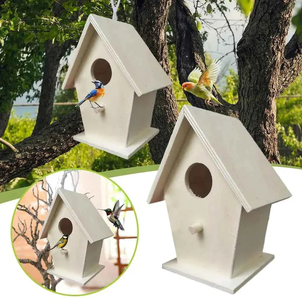 High-end Wooden Bird House For Outside To Paint Bird Nesting Box Handmade Birdhouse With Perch Diy Types Wall-mounted Nest