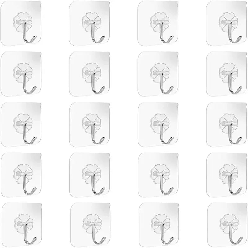 20/10PCS Hook Self-Adhesive PVC Stainless Steel Transparent Multi-Purpose Wall Holder Door Rack Kitchen Storage Organizer Home