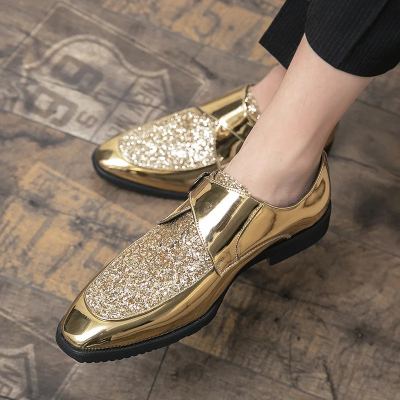 Luxury Men's Leather Shoes High Quality Gold Dress Shoes for Men Italian Brand Oxford Shoes Fashion Big Size Party Wedding Shoe