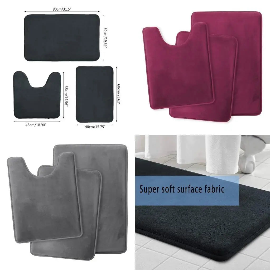 G6KF Set of 3 Bathroom Rugs Toilet Mats Super Absorbent Floor Mat European Decoration