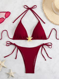 Sexy Black Micro Bikini 2025 Women Starfish Ornament Push Up Bra Tie Side Thong Swimsuit Summer Bathing Suit Holiday Swimwear