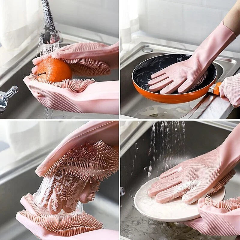 1 Pair Silicone Dishwashing Gloves Multifunctional Household Gloves