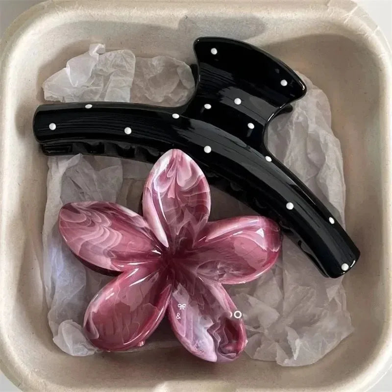 2Pcs/set Vintage Blue Polka Dot Red Bow Hair Clip Shark Claw Clamp Hairpin Barrette Korean Hair Headwear Accessory 2030
