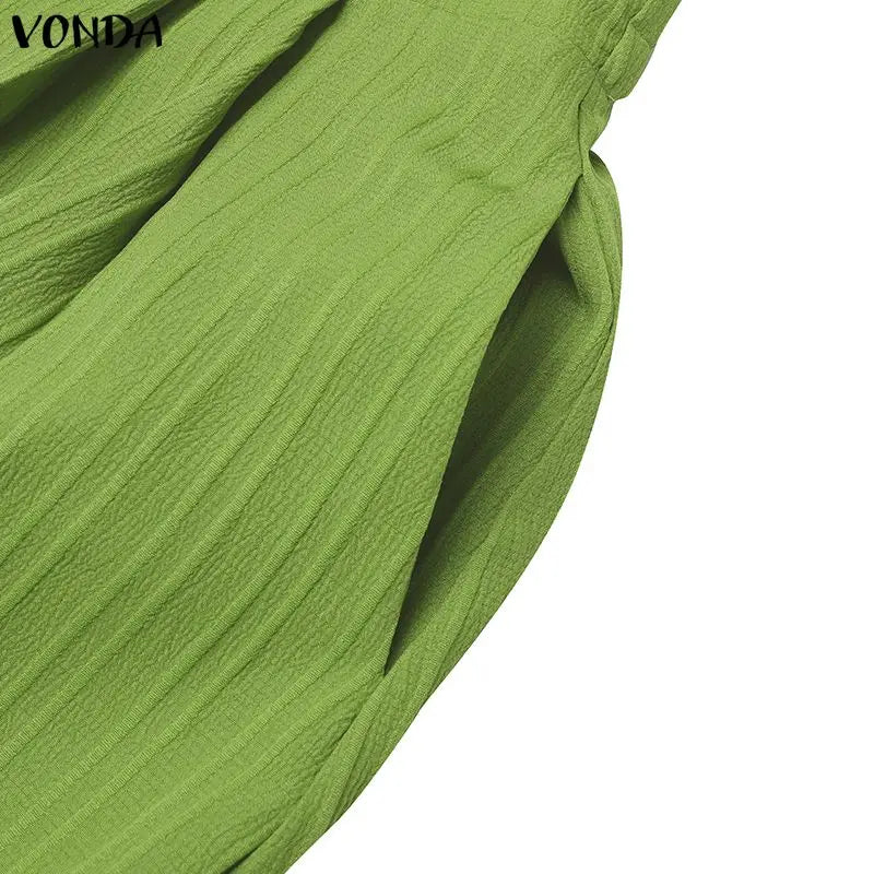 VONDA Women Plus Size Sets Elegant 2PCS Solid Color Two-piece Outfits Short Sleeve Summer Tops Long Skirts Streetwear Dress Sets
