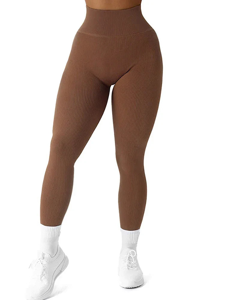 High Waisted Seamless Yoga Leggings, Ribbed Sportswear Tights, Fitness Apparel for Women, Gym and Casual Wear For Fall & Winter