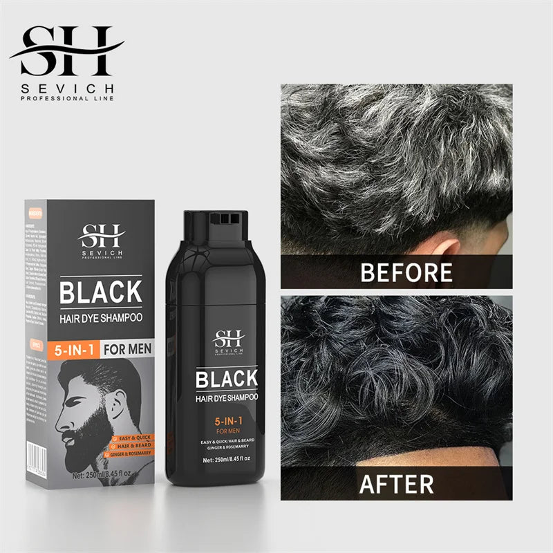 250ml Natural Black Hair Shampoo 5in1 Darkening Hairs Instant Gray To Black Shampoo Repair White Hair Care Black Beard Shampoo