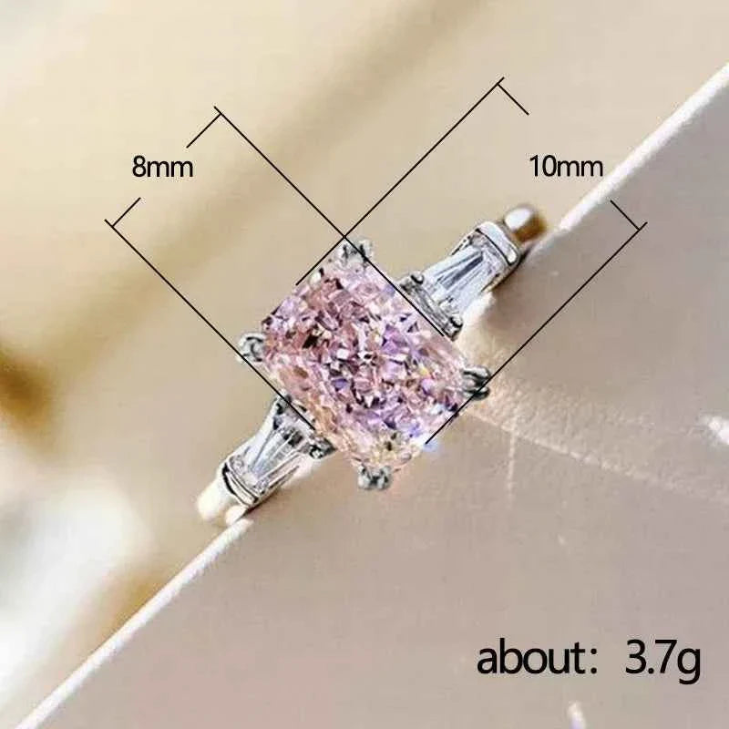 Square Pink Cubic Zirconia Wedding Rings Women Fashion Jewelry