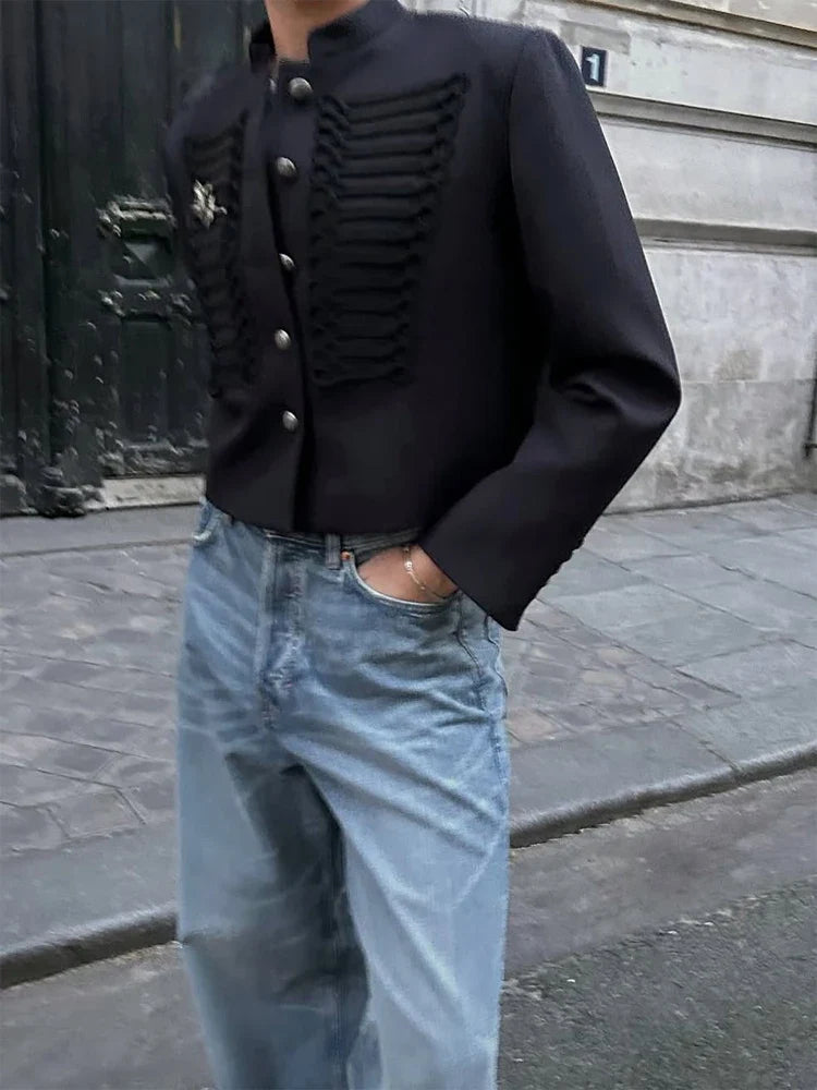Retro Denim Military Jacket Women Vintage Solid Single Breasted Stand Collar Slim Short Jackets 2026 Lady Daily Street Outerwear
