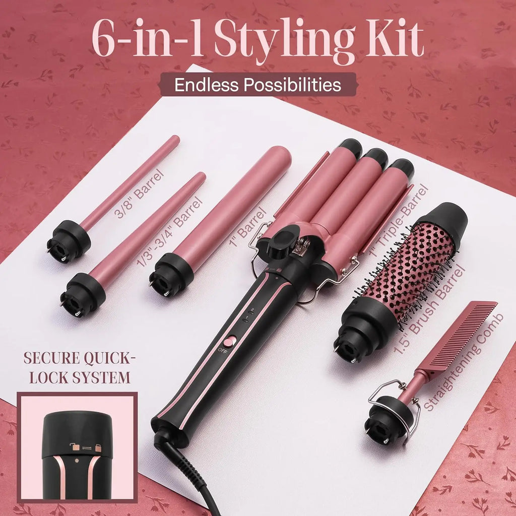 Curling Iron Set 5-in-1 Hair Curler with 3 Barrel Hair Crimper, Hair Straightener - Waver Heating Styling Tools for Women