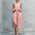 Spring Summer Vacation Outfits Woman 2026 Elegant O Neck Sleeveless Tank Top And Wide Leg Trousers Suit Casual Ruffle Loose Sets