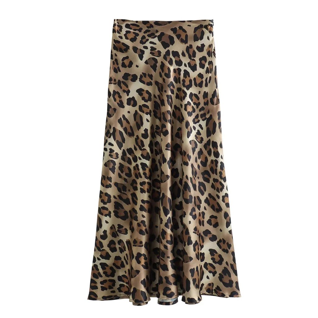 HH Women Fashion Leopard Print Skirt Vintage High Waist Midi Skirts Elegant Women Summer Casual Streetwear Skirt