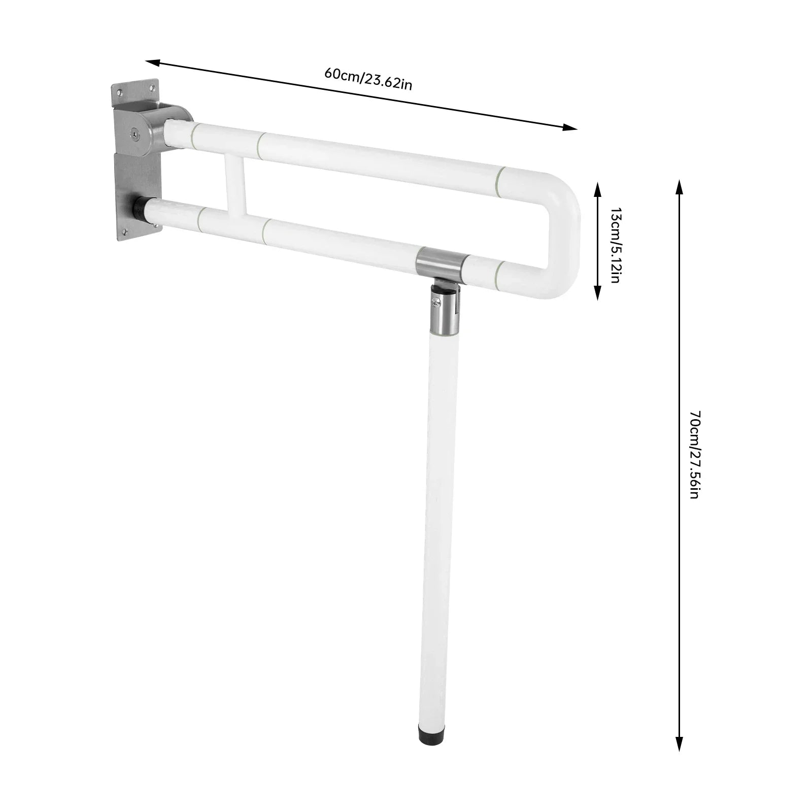 Foldable Toilet Grab Bar 100Kg Capacity ABS Stainless Steel Anti Slip Rail