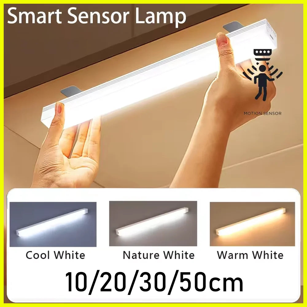 Cabinet Light USB Rechargeable Motion Sensor LED Bar Light Induction Night Light Portable for Kitchen Bedside Wardrobe Closet