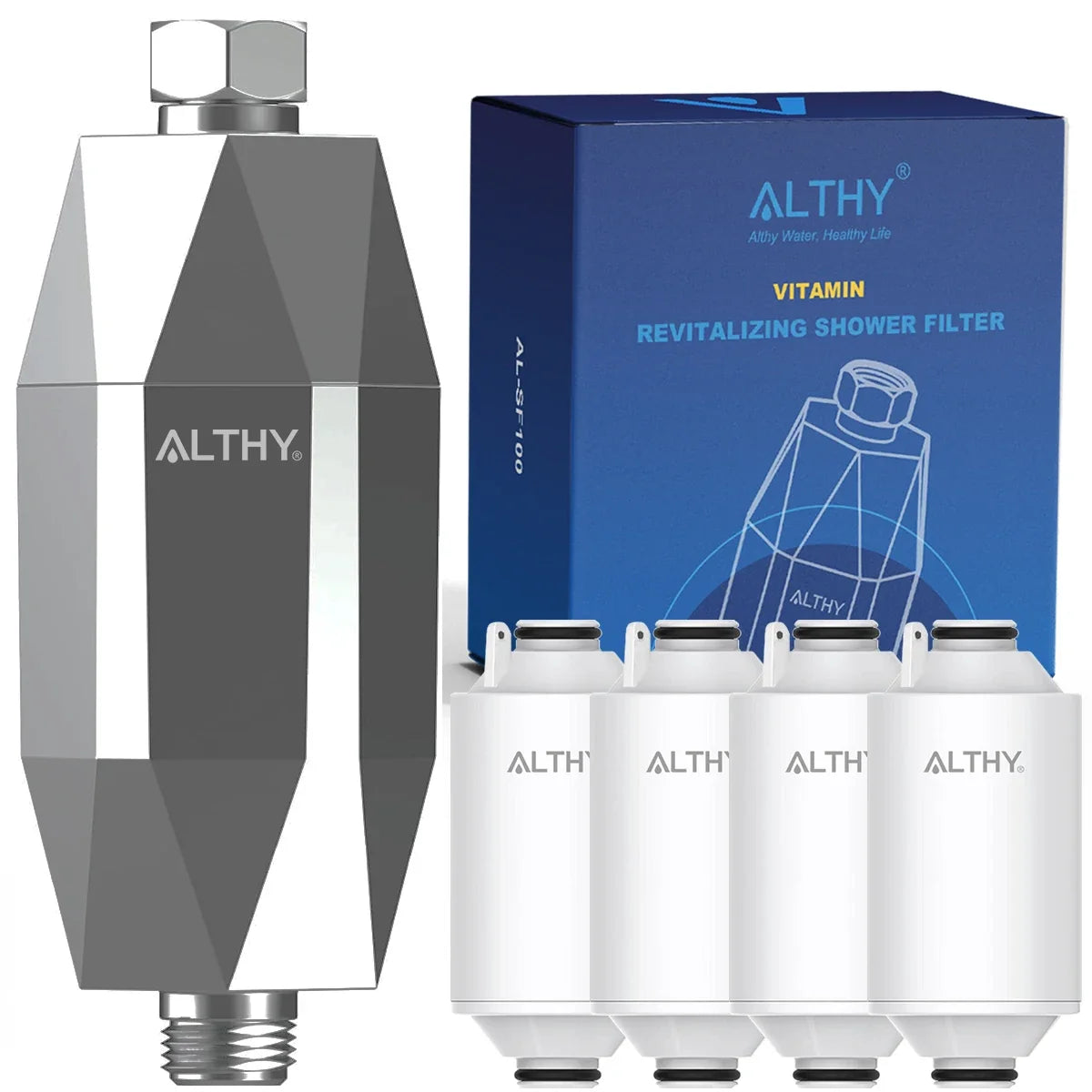 ALTHY Vitamin C Shower Head Water Filter, Reduces Chlorine,Softened water,Improves Dry Itchy Skin, Hair Dandruff, Eczema