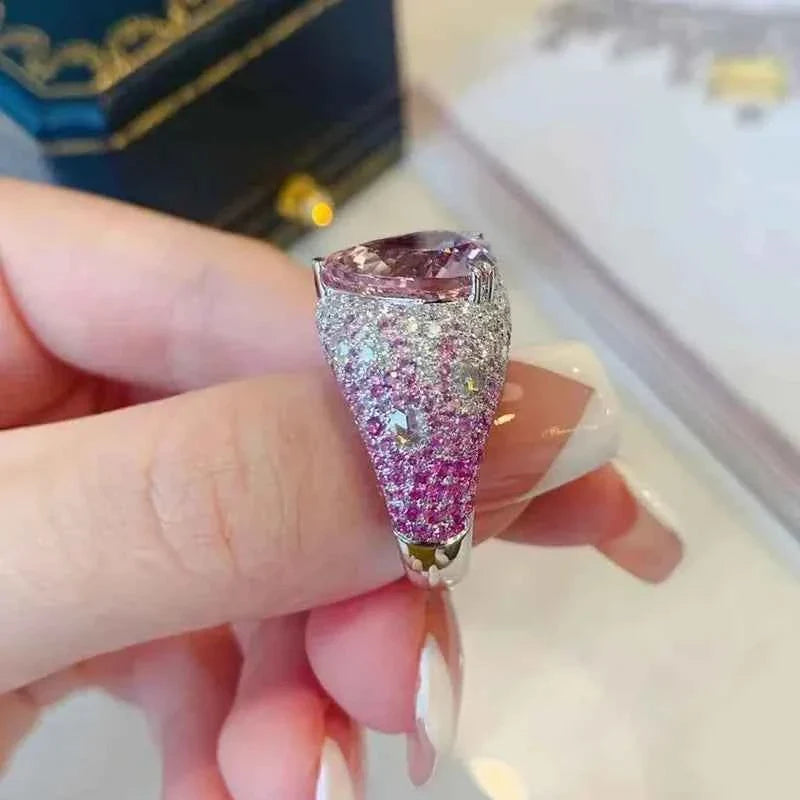 Big Pink Crystal LOVE Heart Open Ring