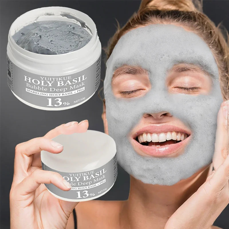 YUITIKUE Holy Basil Bubble Clay Mask w/ 13% PHA & 22% Natural Clay - Self-Foaming Deep Cleansing, Oil Control & Pore Purifying