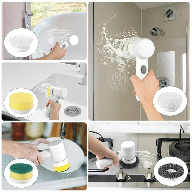 5-in-1 Electric Spin Scrubber Brush For Bathroom Tile Bathtub Sink, Power Scrubber With 5 Replaceable Brush Heads