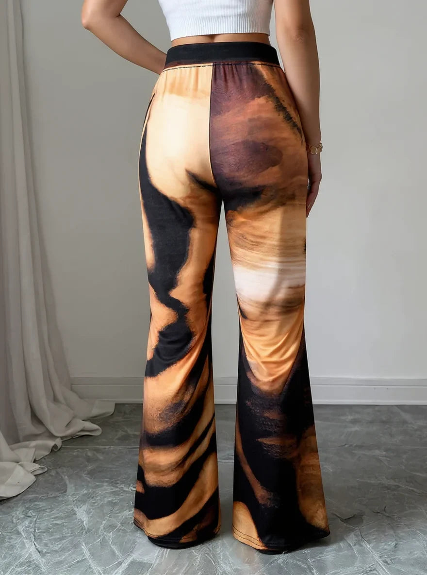 Women High Waist Tiger Print Flare Pants Vintage Animal Pattern Stretch Bell‑Bottom Trousers Club Party Streetwear Pants