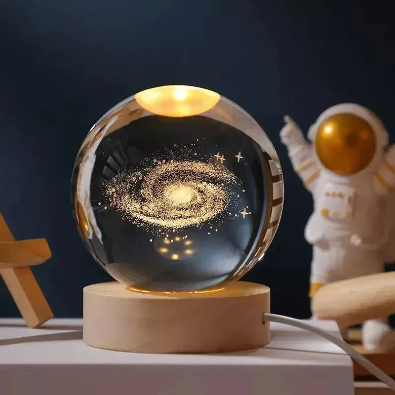 3D Crystal Lights Lamp RGB Glowing Planetary Galaxy Night Light Crystal Ball Night Lights Bedside Home Decor Christmas Gift
