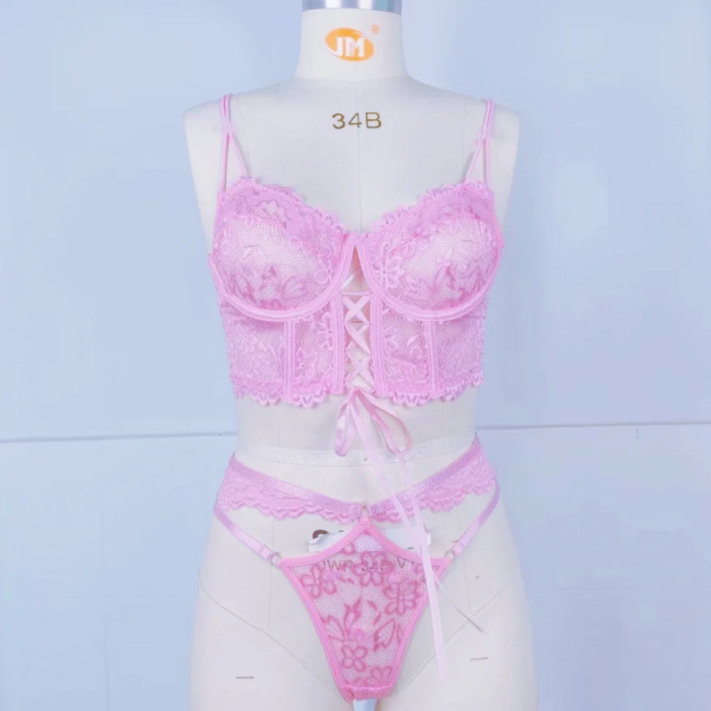 Fancy Lingerie Floral Lace Bra Set Bilizna Luxury Sensual Underwear Sexy Erotic Fairy Fine Lace See Through Exotic Sets