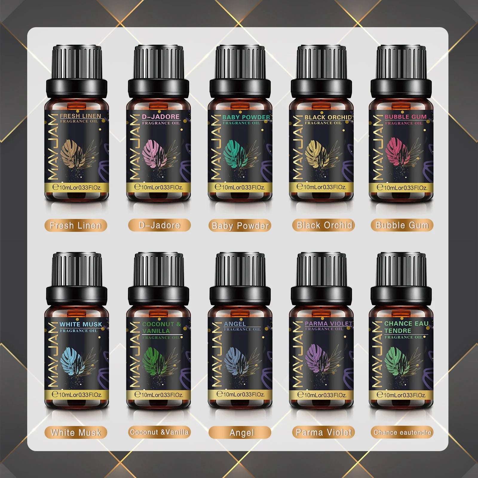 MAYJAM 10ml Aromatic Essential Oil Bubble Gum La Vie Est Belle D-Jadore White Musk Sea Breeze Baby Powder Long-lasting Scents