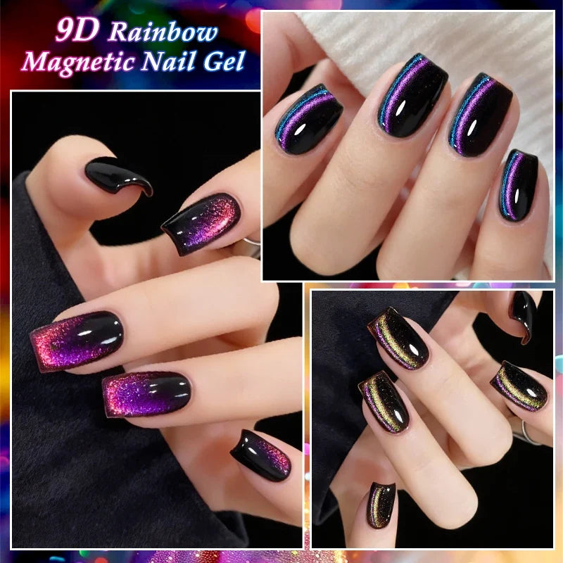 9D Rainbow Cat Magnetic Gel Nail Polish Chameleon Galaxy Effect Magnetic Semi Permanent Soak Off UV Gel Varnish Nail Supplies