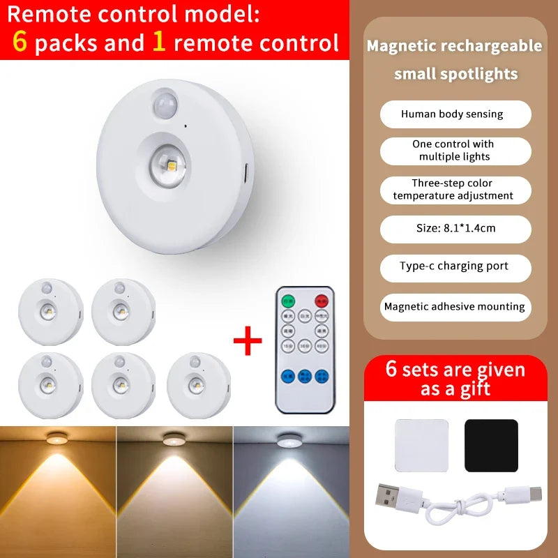 PIR Motion Sensor LED Under Cabinet Lamp Dimmable Rechargeable Night Light Stairs Closet Room Aisle Tube Bar Detector Bulb
