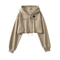 Sexy Short Hooded Sweatshirts Women Fashion Solid Color Long Sleeve Crop Tops Korean Streetwear Pullover Hoodies Female